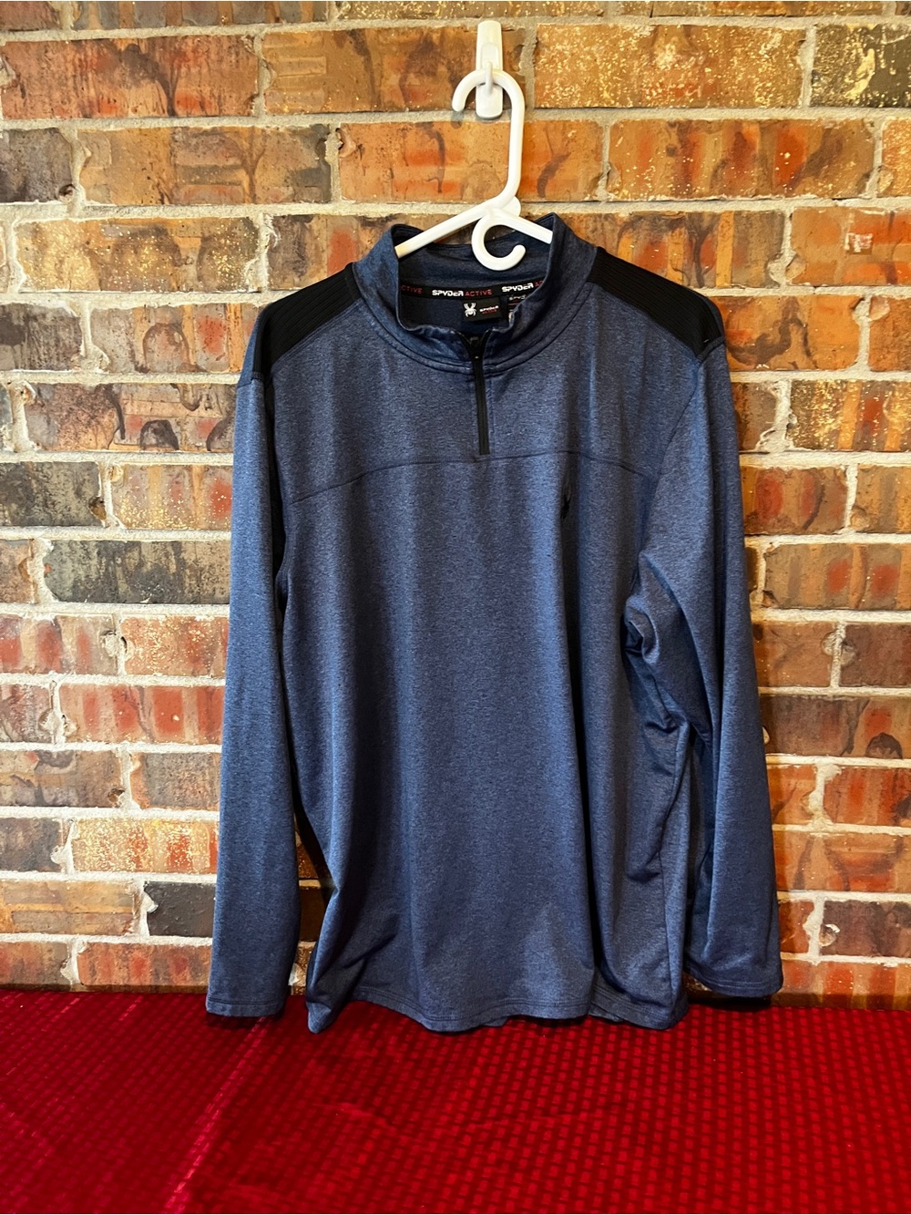 Spyder Active ProW B Men's Blue 1/4 Zip Long Sleeve Logo Fleece Top Size XL